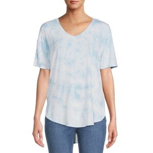 Time & Tru V-Neck Tunic Short Sleeve T-Shirt Blue Cloud